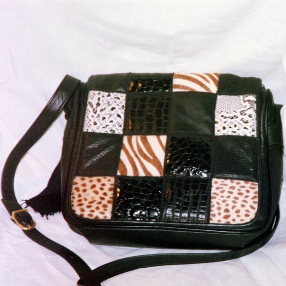 Black animal pattern leather crossbody bag - Picture 1 of 2